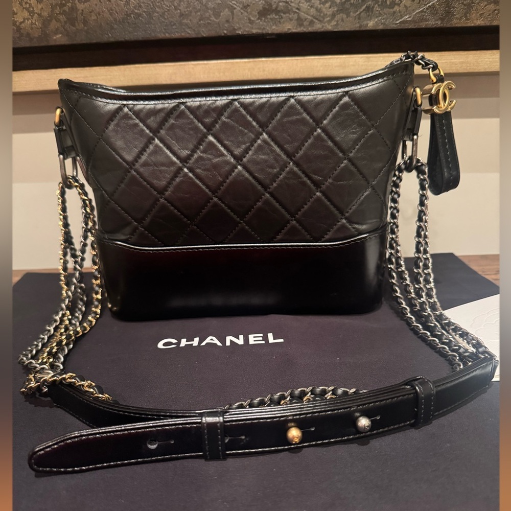 CHANEL Gabrielle Medium Handbag with Silver and Gold Chain